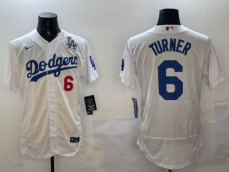 Men Los Angeles Dodgers #6 Turner White City Edition Elite Nike 2025 MLB Jersey style 4